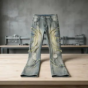 2026 New Plus Size Jeans for Men Vintage Distressed Patchwork Design Trendy Streetwear Fashion Stylish Handsome Denim Pants Casual All Match Daily Outfit Hip Hop Street Style Comfortable Classic Denim Trousers