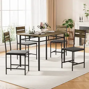 Table & Chair Set for 4, Sturdy Kitchen Dining Set with Anti-Slip Legs, Comfortable Cushioned Seats, Industrial Wood Grain, Ideal for Small Spaces, Easy to Clean & Assemble, Perfect for Kitchen, Dining Room & Apartment