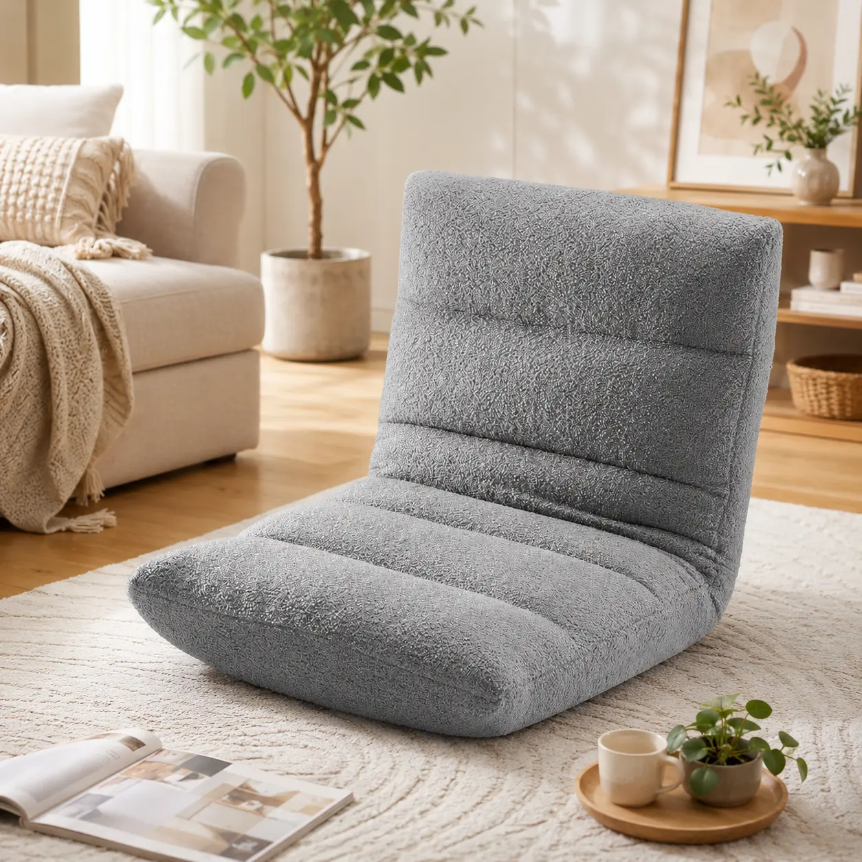 Adjustable Folding Floor Chair, Plush Floor Lounge Chair for Reading, Gaming & Relaxing, Best Floor Chair for Back Support, Foldable Floor Chair, No Assembly, Compact Reclining Seat for Bedroom, Living Room or Dorm