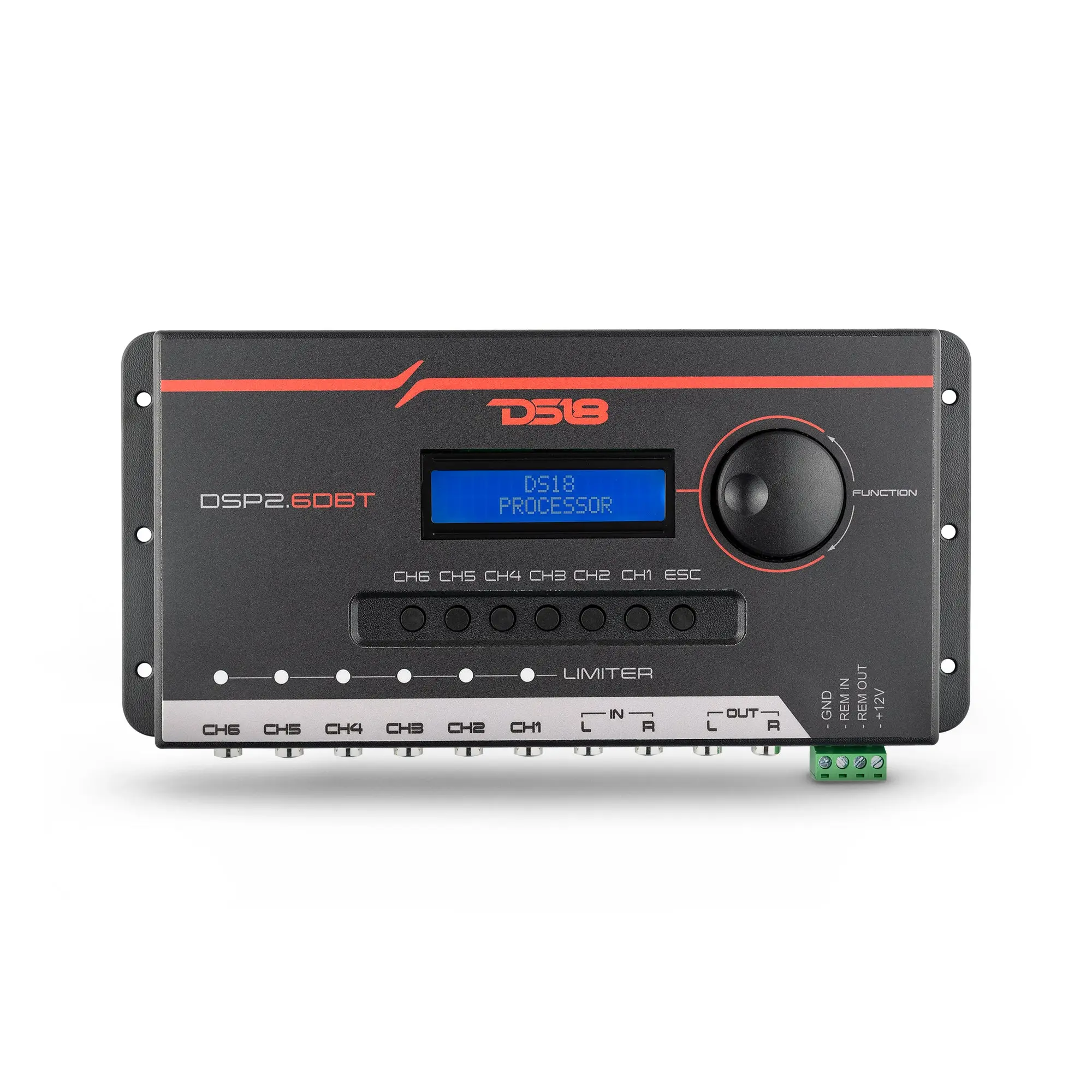 DS18 Automotive Digital Sound Processor (DSP) - 2-In, 6-Out, Bluetooth, LCD Screen, Crossover Car Audio Preamp with 3 Independent Band per Channel, Audio Tuning for Smartphones & Motorcycles