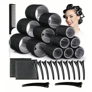 33Pack Self Grip Hair Curlers, Heat Free Curlers, Hair Curlers for Long Hair, Hair Curlers with Hair Clips and Comb, Hair Salon Curlers, DIY Hair Styles, Hair Curling Tool