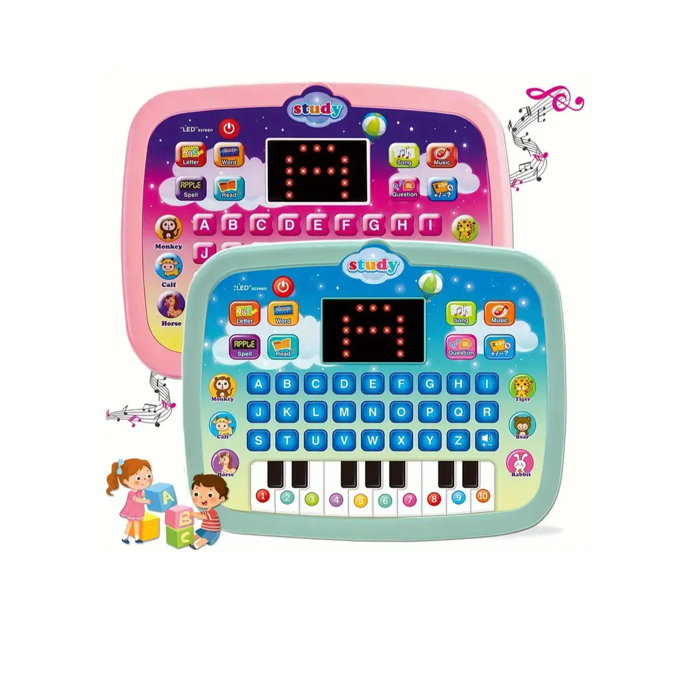 Interactive Learning Tablet for Toddlers, Durable LED Screen Educational Computer, Includes Abcs, Numbers, Words, Music, Math, Battery Operated, Toddler Tablets