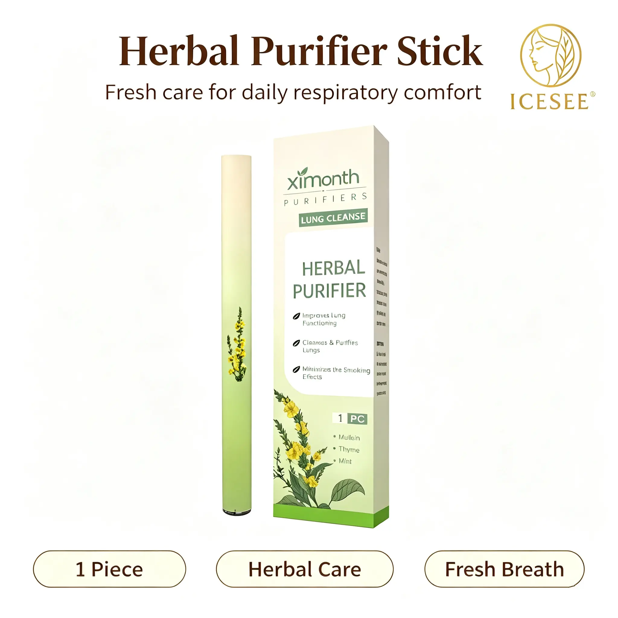 ICESEE Herbal Purifier Stick, Natural Mullein Thyme Mint Botanical Aroma Stick for Daily Fresh Breath & Comforting Scent, Portable Herbal Fragrance Stick