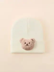 Unisex Bear Print Cute Beanie Hat for Toddlers, Kids & Babies, Y2K Style, Warm Winter Cap for Outdoor Use, Casual Daily Wear