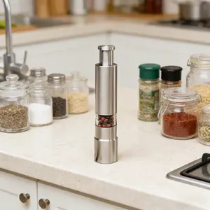 1pc Stainless Steel Manual Spice Grinder - Portable Thumb Press Pepper Mill for Kitchen, No Electricity Needed, Durable & Easy-to-Use for Grinding Spices, Manual Pepper Mill,Modern Kitchenware,Transparent Design