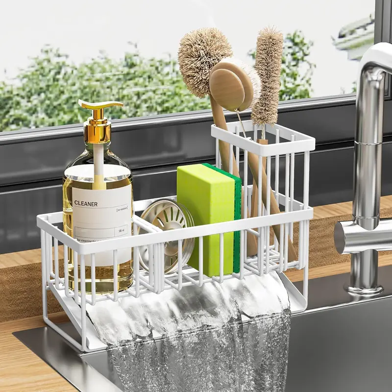 Kitchen Sink Organizer Rack, Sponge Holder with Dish Brush Storage, Rust-Resistant Sink Organizer, Suitable for Sponges, Scrubbers, Cleaning Supplies, Kitchen Sink Organization