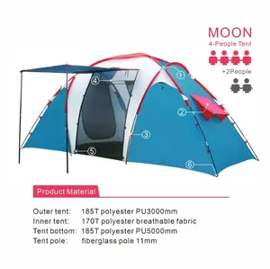 MOON 4-6 Person Camping Tent with Door Large Family Cabin Tents for Camping Hiking Waterproof Windproof Aluminum Pole Portable to Outdoor Vacation Hiking Fishing