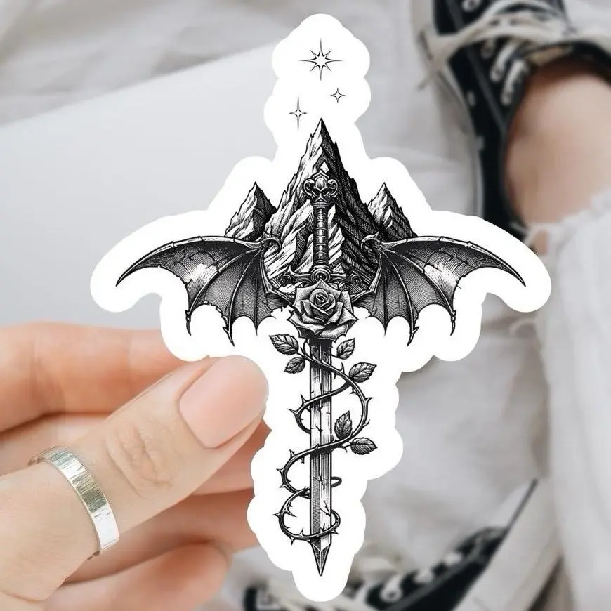 Fantasy Book Sticker, Sword Mountain Sticker, Acotar TOG inspired sticker, waterproof, glossy or glitter kindle sticker