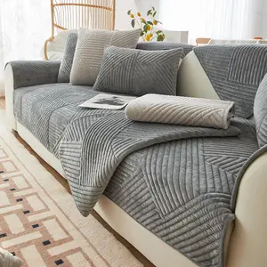 Solid Color Striped Sofa Cover, 1 Count Non-Slip Washable Sofa Slipcover, Sofa Protector for Home Living Room, Bedroom, Hotel, Dormitory, Soft Sofa Protector