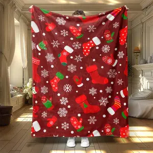 Christmas Themed Blanket, 1 Count Soft Warm Throw Blanket, Air-conditioned Room Blanket, Warm Nap Blanket for Home Office Travel