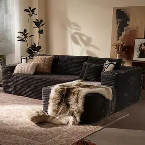 Modular Sectional Boneless Corduroy Convertible Upholstered Sofa bed Couches L-Shaped Couch 3 Seat Modular Sofa Memory Foam Sectional Couches for Living Room, Cloud Couch with Oversized Chaise