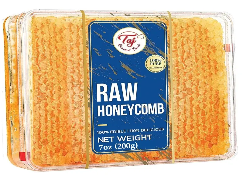 Taj Gourmet All Natural Raw Honeycomb Honey Pure Turkish Raw Honey Comb -All Natural Edible Honey Combs Raw Edible - Perfect For Healthy Smoothies Honey With Honeycomb, 200g (7.05oz)
