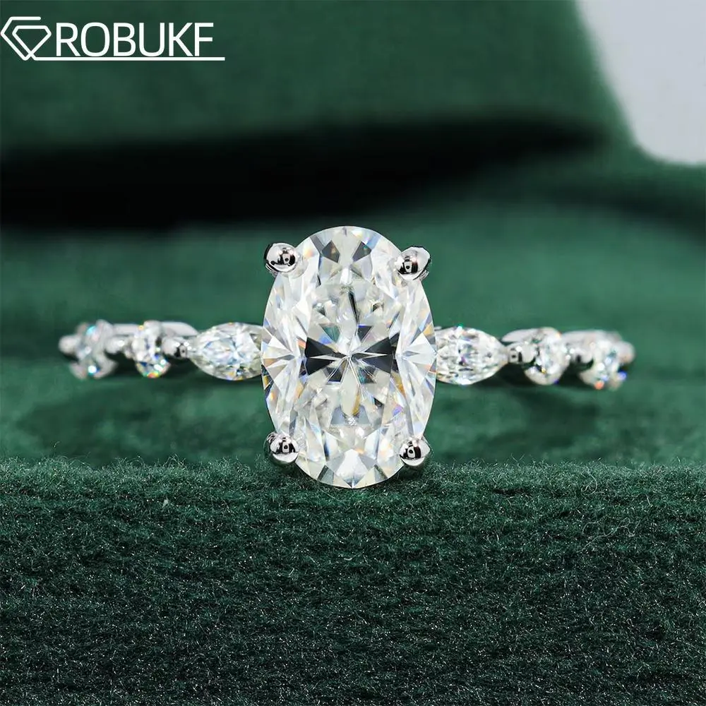 1CT 2CT Oval Cut Full Moissanite Engagement Ring For Women 925 Sterling Silver Half Eternity Marquise Cut Promise Wedding Band