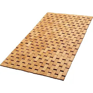 Natural Bamboo Wood Bath Mat - Large, [34x18 Inches LxW] Foldable Bathmat, Accessories and Decor for Bathroom, Sauna, Spa, Tub, or Door Area - Multi-Purpose Home Essentials