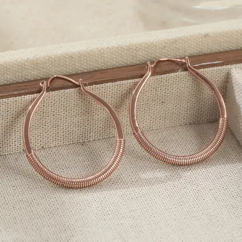 Copper Hoop Earrings Wire Wrap Hoops Copper Hoops Big Earrings Rustic Casual Trendy Jewelry Large Hoop Earrings Large Hoops Bohemian Earrings