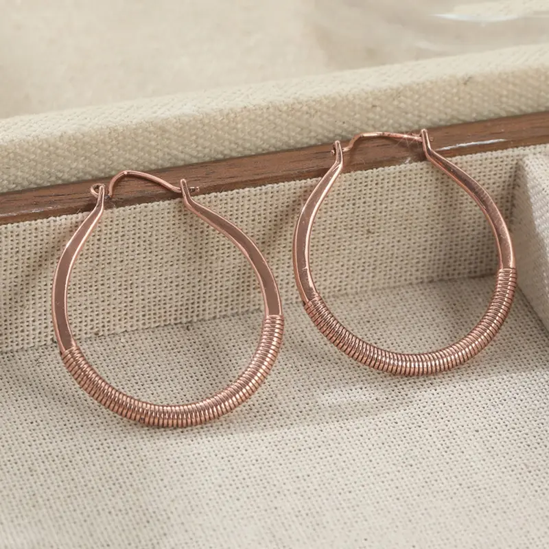 Copper Hoop Earrings Wire Wrap Hoops Copper Hoops Big Earrings Rustic Casual Trendy Jewelry Large Hoop Earrings Large Hoops Bohemian Earrings