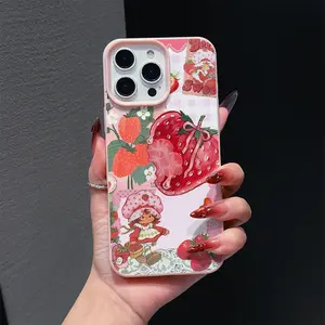 Strawberry Girl Pattern Pink Drop-Proof Phone Case Compatible with iPhone 11–17, 17 Pro Max, Pro Plus and Air, as well as Samsung Galaxy S26, A56, M53 and Note series—the perfect gift for a loved one or any holiday.