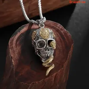 Skull And Snake Wrap Pendant Dark Hip Hop Style Trendy Jewelry For Summer Daily Wear