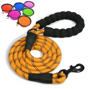 Comfy Padded Handle  Rope  5 Ft - No More Hand Pain Heavy Duty Reflective   for Strong Pullers, Night Walking Safety Training  + Free Bowl restraint adjustable