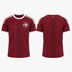 Qatar Inspired Soccer Jersey Maroon White Football Fan Shirt Gulf Heritage Athletic Sports Tee Arabian Culture Graphic Jersey Lightweight Breathable Match Day Apparel for Men Women Casual Streetwear Fashion Top