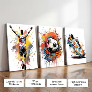 3 Pcs Colorful Graffiti Poster Canvas Wall Decoration, Optional Frame, Featuring Basketball Shoes, Football, Athlete Patterns. A Perfect Gift For Sports Enthusiasts, A Home Decoration Item. Suitable For Living Room, Entrance Hall, Bedroom, And Bathroom.