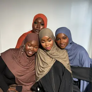 Jersey Stretchy Hijab in Rich Brown, Beige, and Blue Colors for Versatile Styling