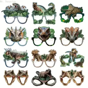 12-Piece Dinosaur-Shaped Paper Glasses Accessories, Exquisite Cartoon Design for Festive Vibe, Ideal Photo Props & Party Favors for Kids’ Birthday Gatherings