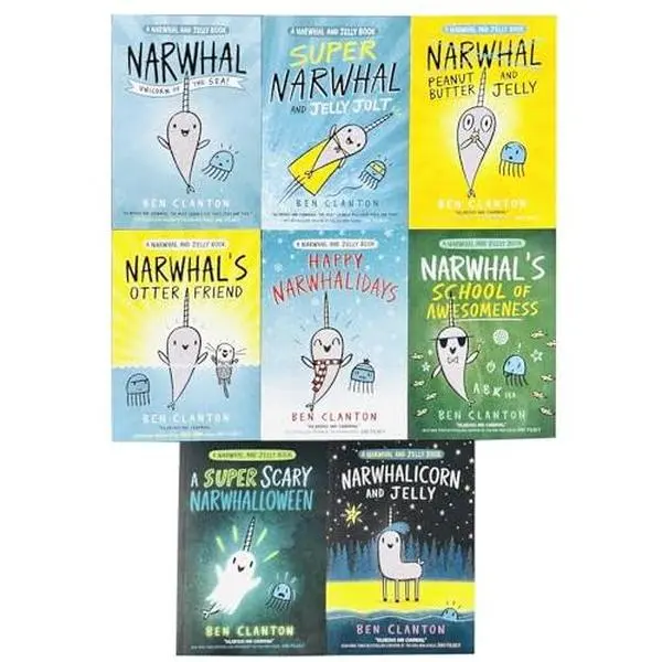 USED-Narwhal and Jelly Series 8 Books Collection Set (Narwhal: Unicorn of the Sea!, Super Narwhal and Jelly Jolt, Peanut Butter and Jelly, Narwhal's Otter Friend, Happy Narwhalidays & 3 More) by Ben Clanton (Paperback)