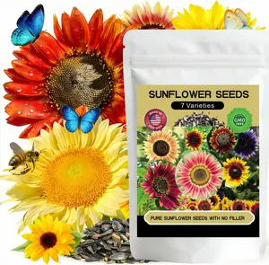 Mixed Variety Sunflower Seeds 1000+pcs Featuring 7 Unique Varieties, Non-GMO Heirloom Seeds Ideal for Outdoor Gardens, Easy to Grow & Designed to Attract Pollinators & Butterflies
