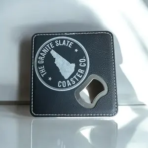 Custom Engraved 4” Leatherette Coasters with Built-In Bottle Openers – Set of 4