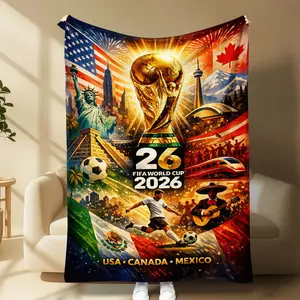 2026 North America Soccer Championship Throw Blanket, Usa Canada Mexico Flag Collage, Trophy Style, Cozy Fleece Flannel, Sports Gift, Home Decor Blanket