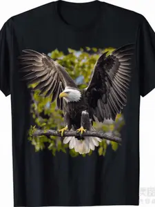 Men'S And Women'S Eagle Forest Animal Wildlife T-Shirt, Featuring a Similar Design for Both Genders, Made of 220G Pure with Short Sleeves for Summer