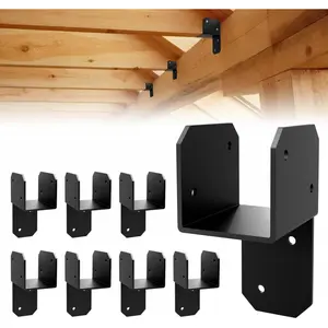 8 Black Joist Anchor Connector, Post Caps Tie Bracket for 2"x 4", Steel Mounting Joist Hanger Brackets, Truss to Beam Connector Roof Tie Header Hanger for Supporting Beams Rafters