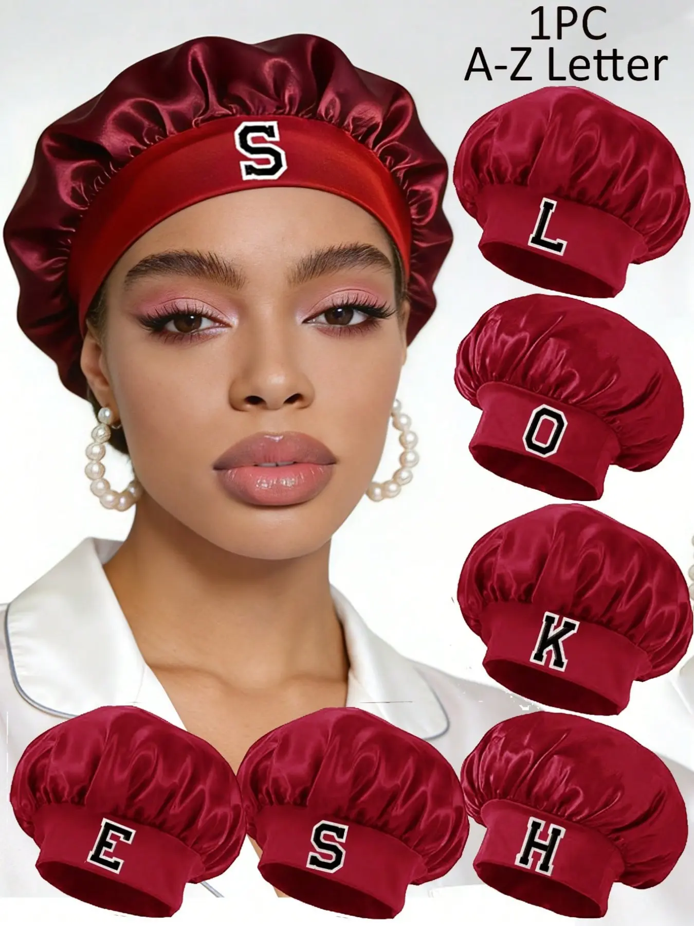 Customizable A-Z Letter Wine Sleep Cap, Soft Silk-Like Hair Protection, Wide Elastic Band, Personalized Design, All Seasons, Sleeping Bonnet, Sleep Bonnets