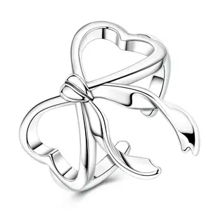 MULA Women's Minimalist Dainty Casual Bow Detail Rings - Adjustable Elegant Bow Open Design, Geometric Ribbon Lines, Classic Silver Charm Stacking Fashion Jewelry Gift for Women, Dainty Ring