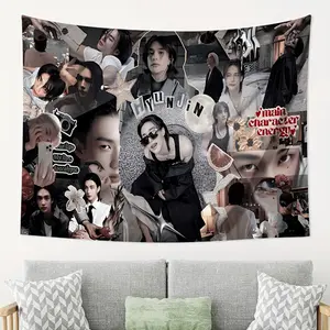 1pc of Peach Skin Wall Tapestry Featuring Hyunjin. Vibrant Colors, Perfect for Bedroom Decor, Dorm Rooms, And As a Gift for Friends And Family. Trendy Design
