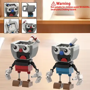 Popularity Cartoon Adventure Game Cup-Head Building Block Set, Blue Tea Cups Character Figurine Building Block Model, Fun Creative Toy Brick Building Blocks Set Gift