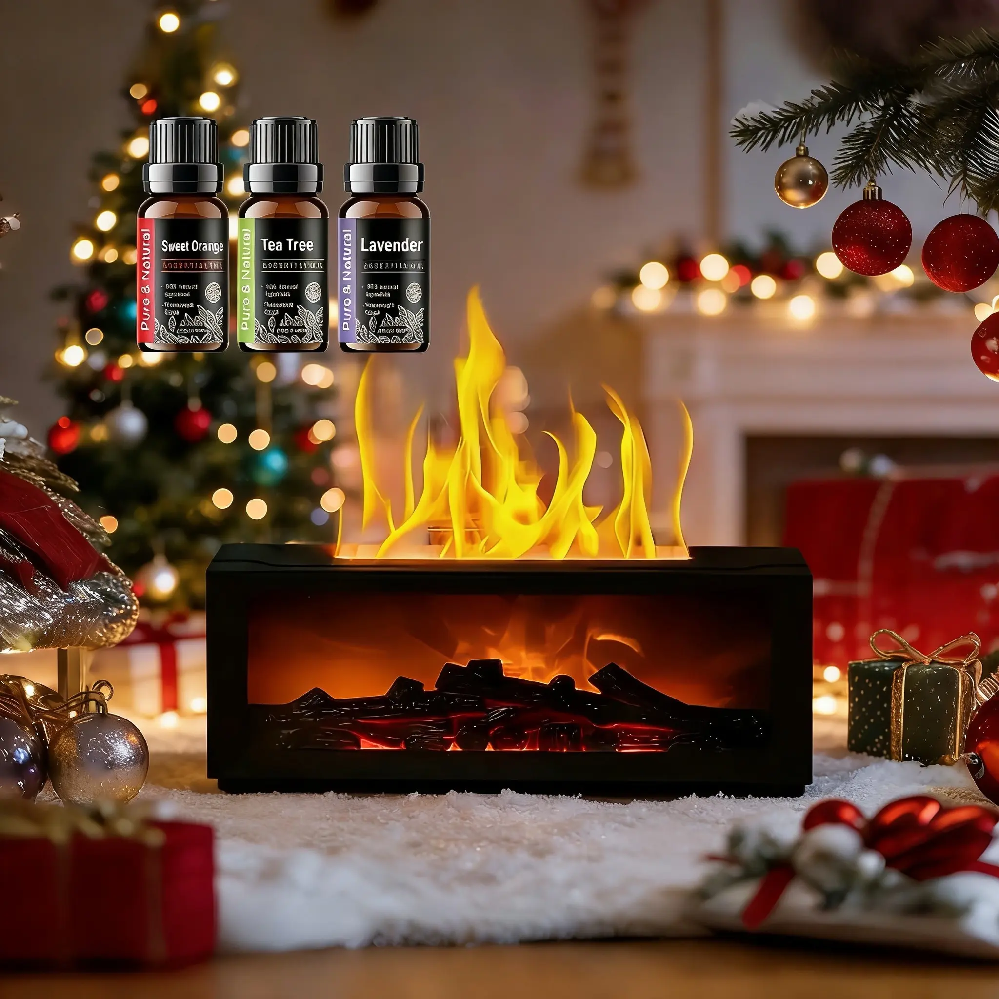 Fire Humidifier & Aroma Diffuser with 7-Color LED Flame Effect, Remote colorful fireplace air purifier diffuser. addict Lamp DiffuserEssential Oil Diffuser, Aromatherapy Machine, with Humidifier Lamp Diffuser with Cool Mist