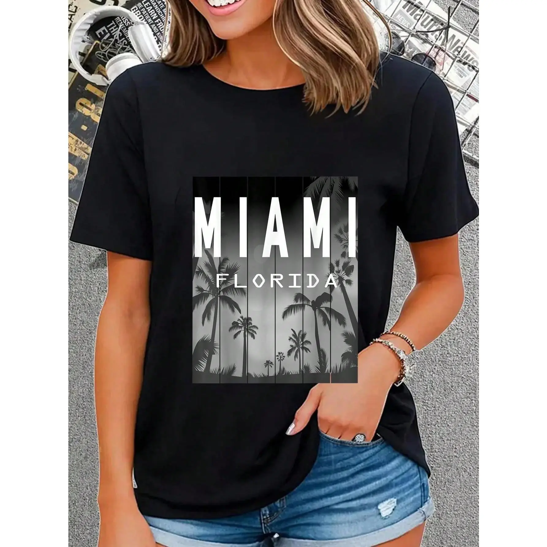 100% Cotton Miami Florida Sunset - I Love Miami Beach Souvenir T-Shirt