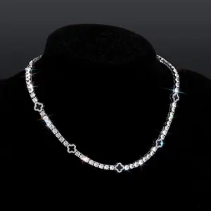 HELLOICE Iced Out Tennis Chain with Black Four Leaf Clover 18K Gold Plated 5A CZ Chain