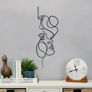 1pc Metal Wall Art Minimalist - Facial Line Wall Decor, Artistic Abstract Black Iron Sculpture for Modern Home Hanging Decor Abstract Art Design