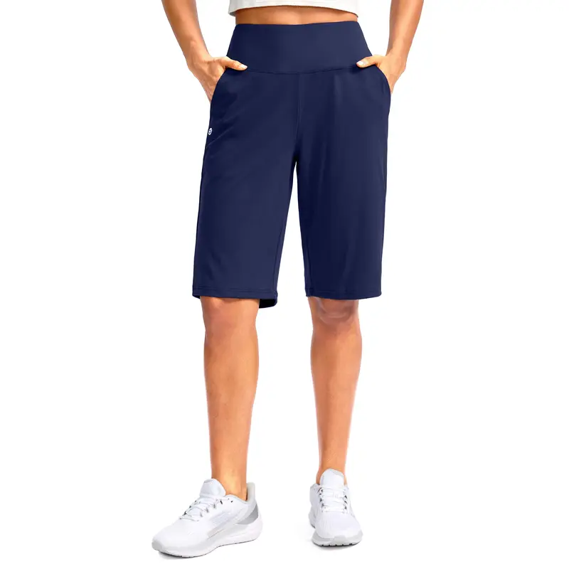 G Gradual Women's 12" High Waist Bermuda Sports Shorts - 4" Yoga Waist Hold, Breathable High-Stretch Fabric, Lightweight Elastic, 3-Pocket Design, Athleisure Casual Summer Walking Active Shorts