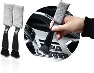 2 PCS Double Head Brush for Car Clean, Soft Auto Interior Duster Detailing Brushes, Universal Vehicle Dashboard Screen, Air Vents, Computer etc Cleaning Tool Accessories (Black)