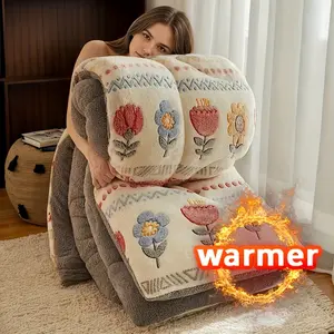 YHFYHF Thick Warm Snowflake Velvet Bohemian Floral Print Quilt, Soft High-End Hotel Bedding, Elegant Home & Dorm Design, Modern Style, Boho Floral Quilt