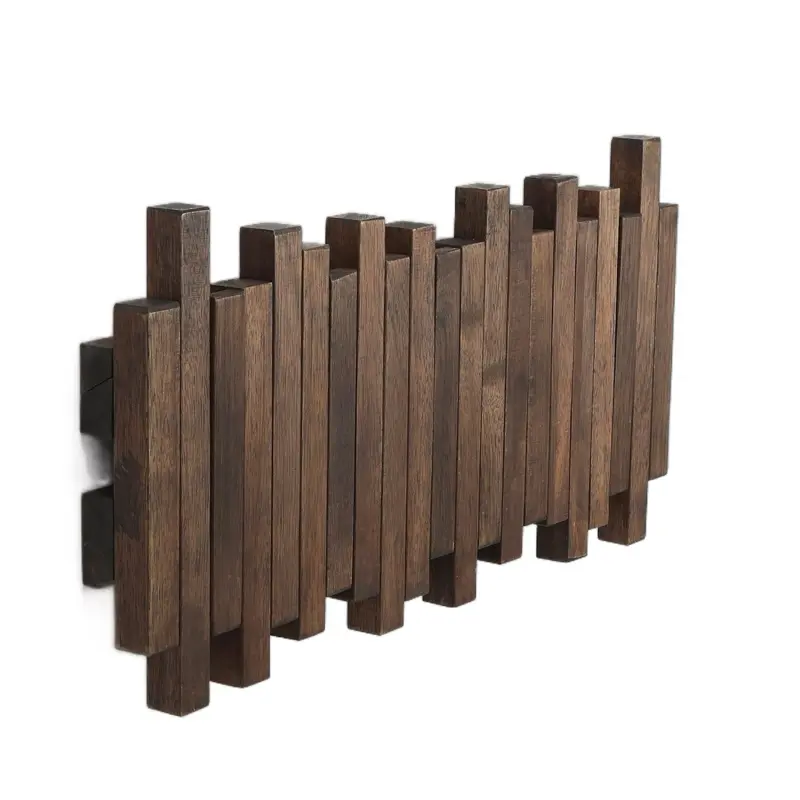 MinBoo Bamboo Multi Hook Coat Rack - 4 Flip-Down Hooks for Wall Hanging Coats, Black Organizer for Room Set Decoration, Modern & Functional, Easy Setup, Minimalist Design