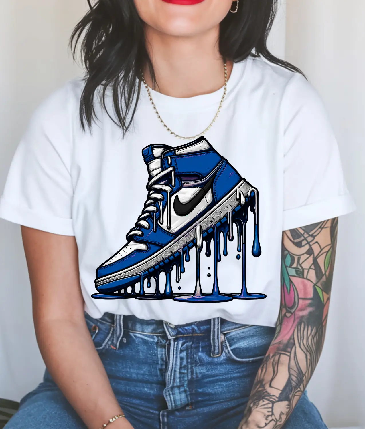 Blue Check Shoe DTF