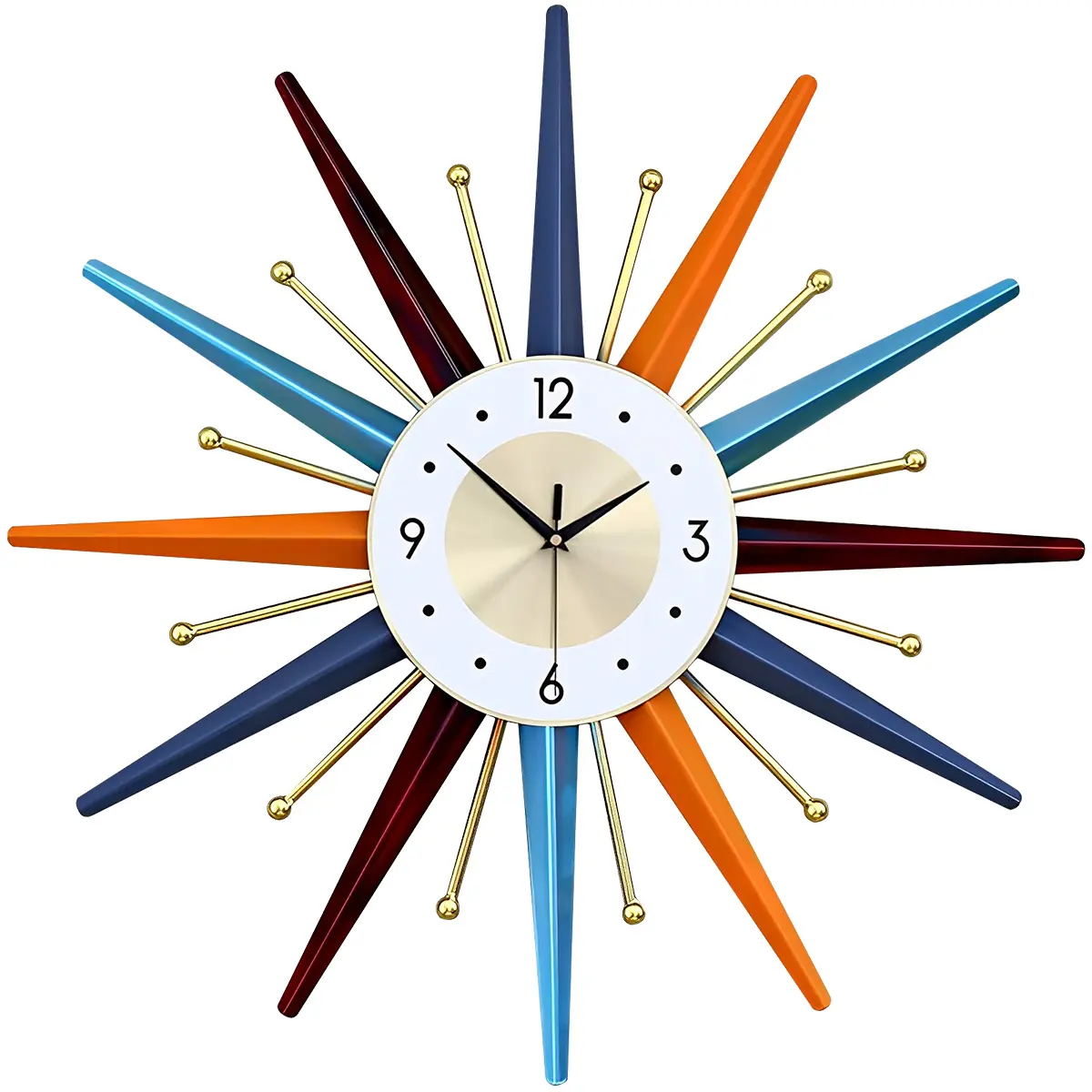 Large Wall Clock Modern Wall Clock Starburst Mid-Century Modern Decor Non-Ticking Battery Operated Colorful Clock Home Decorations for Living Room Bedroom Kitchen Office