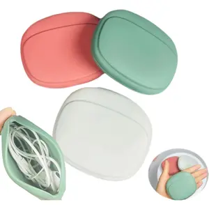 P-PHP03   Silicone Headphone Organizer-Data Cable Storage Case-Mini Key Box-Portable Wired Headphone Organizer(Red-Grey-Green-3PCS)