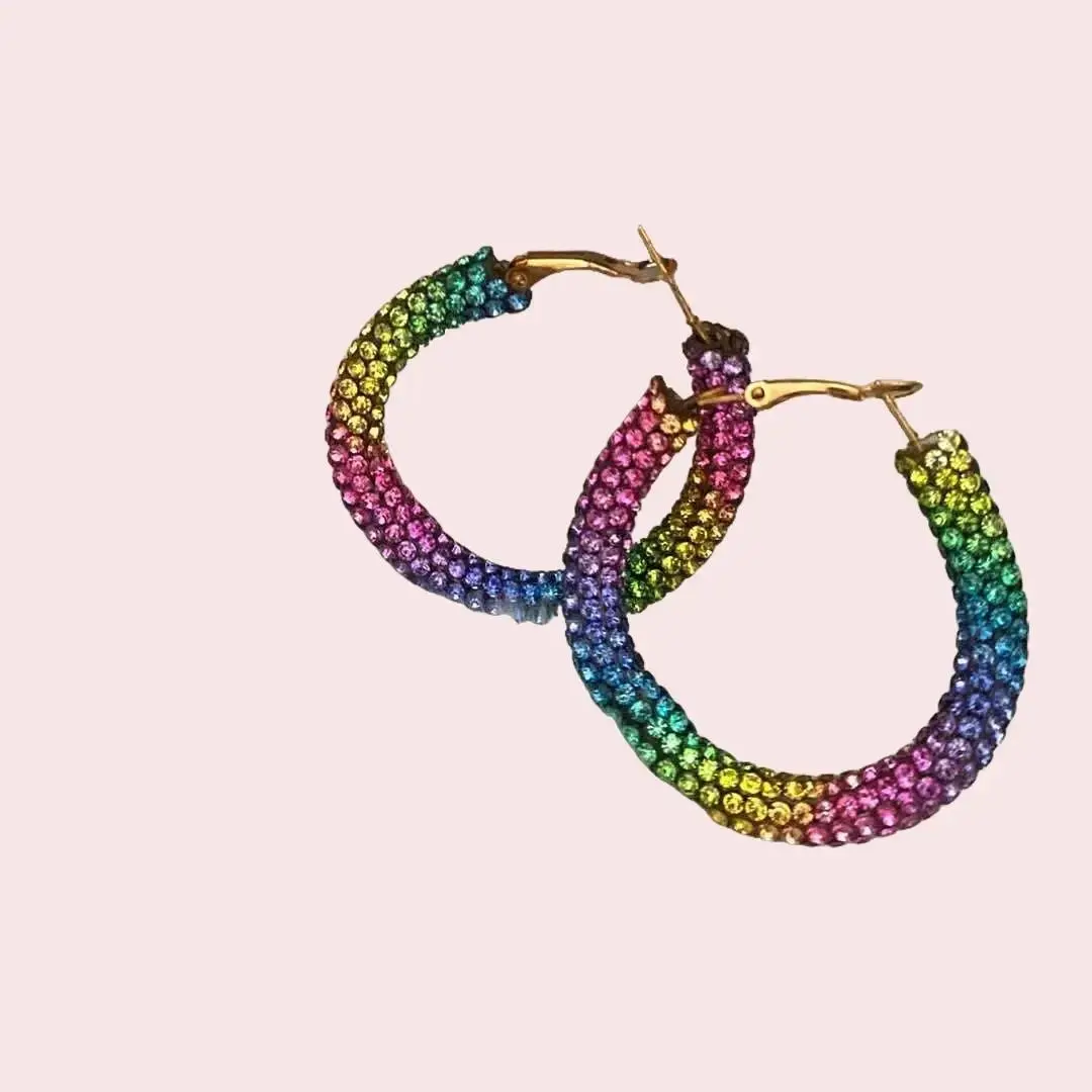 Rainbow Fashion Hoop Earrings - Colorful Beaded Design for Stylish Accessory Versatile for Casual & Formal Wear