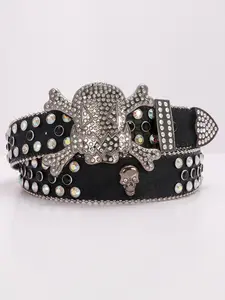 1pc Luxury Western Cowboy PU Belt, Rhinestone Design, Stone Pattern, Unisex Party Accessory, Suitable for Daily Use & Nightlife, Cowboy Cowgirl Belt, Rhinestone Decor Belt